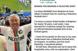 体育彩票-布莱顿赛季票持有者发文，称因穿巴勒斯坦球衣遭俱乐部禁赛五场
